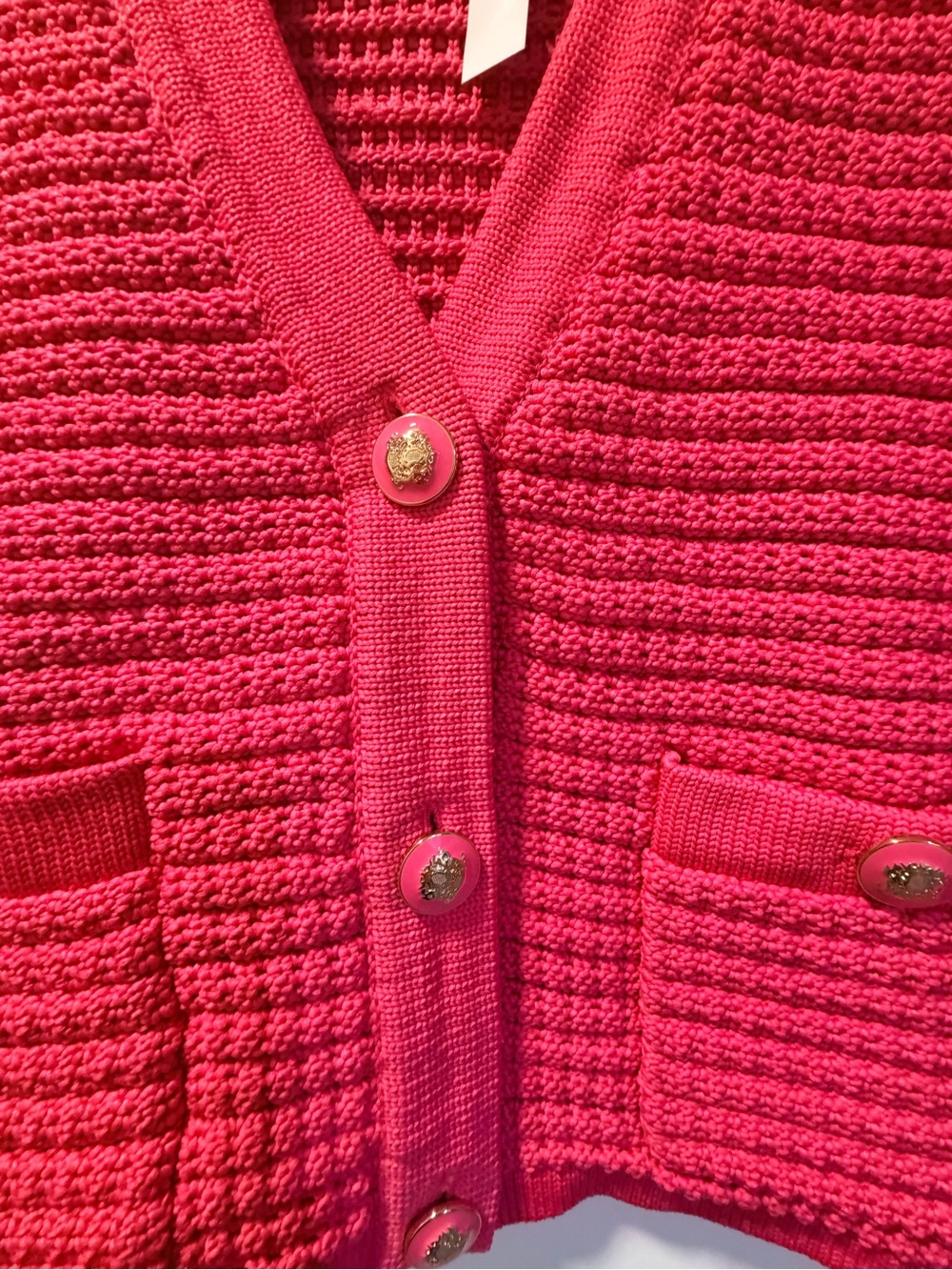 NWT TALBOTS  Ribbed V-Neck Cardigan Sweater in Hot Pink - Picture 3 of 8